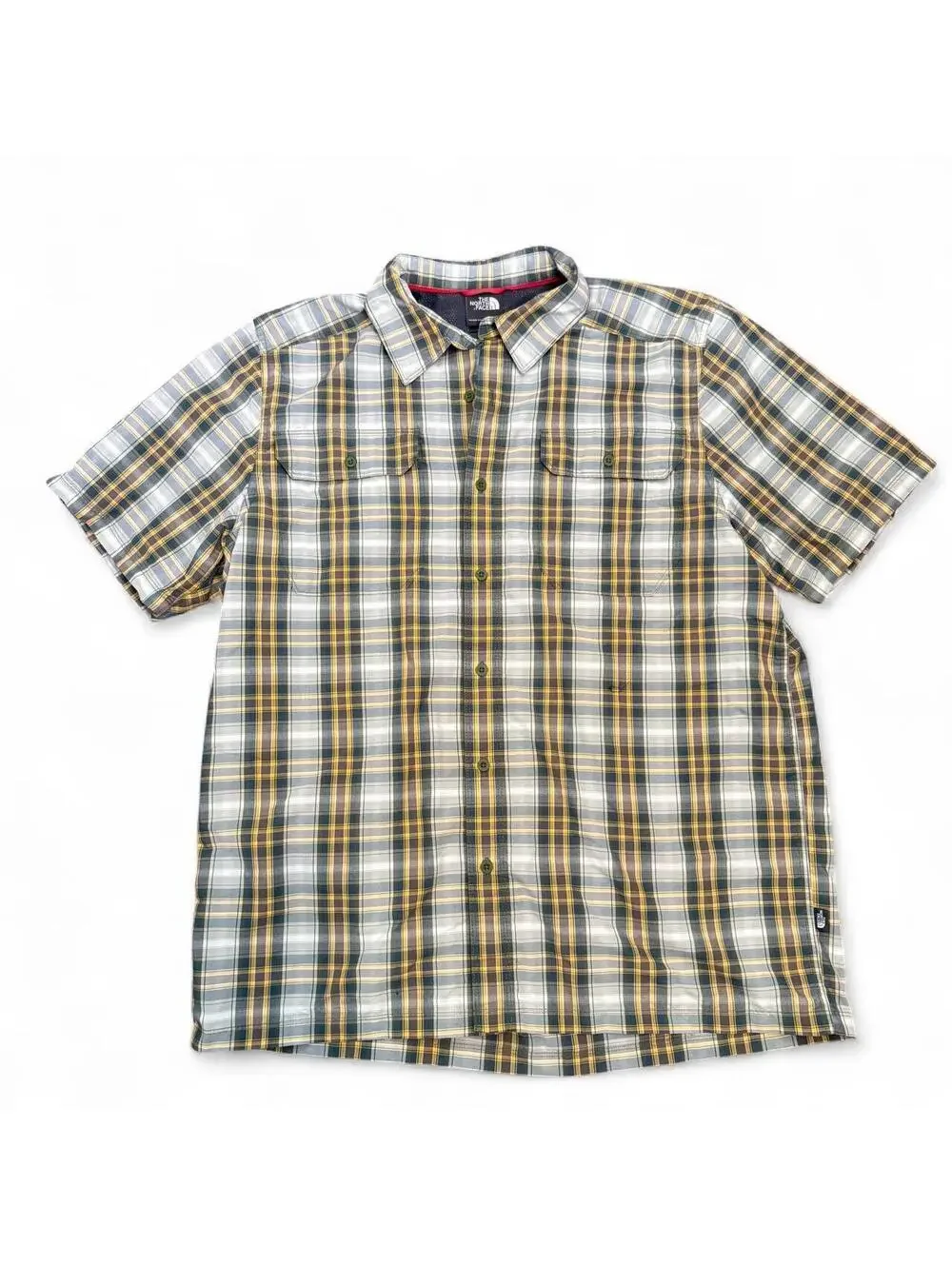 The North Face Men's Green and Yellow Plaid Short Sleeved Hiking Shirt sz Large